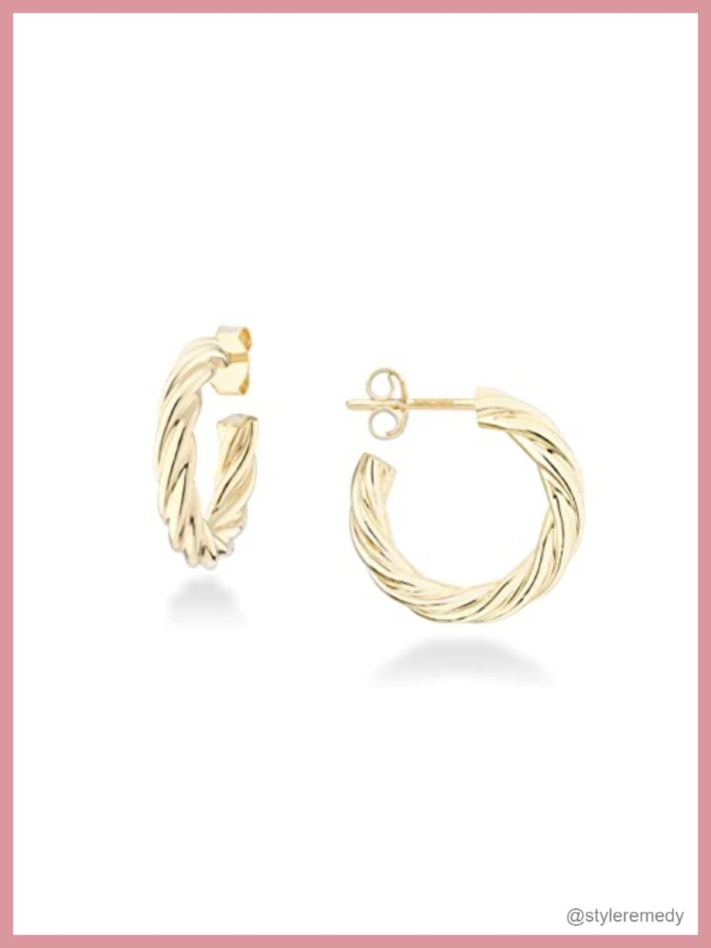 3mm Twisted Small Hoop Earrings 18K Gold Plated Sterling Silver